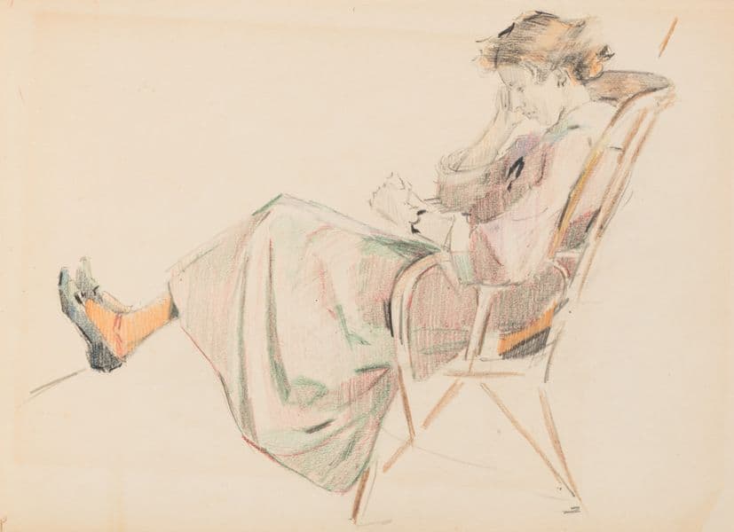 A sketch of a woman sitting in a deck chair