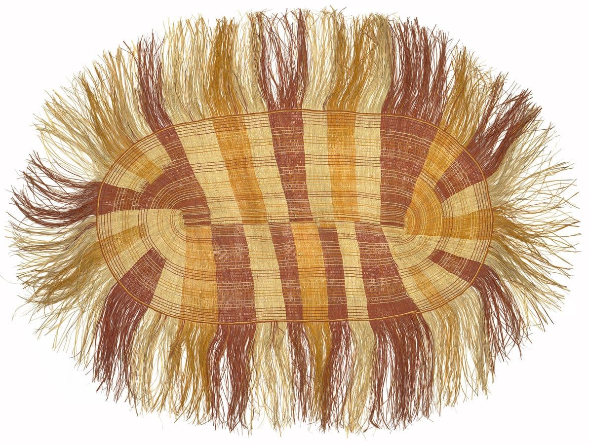 flat weaving of natural and brightly dyed pandanus grass