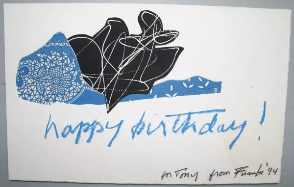 Colour photograph of Frank Stella's Birthday card for Anthony Kirk