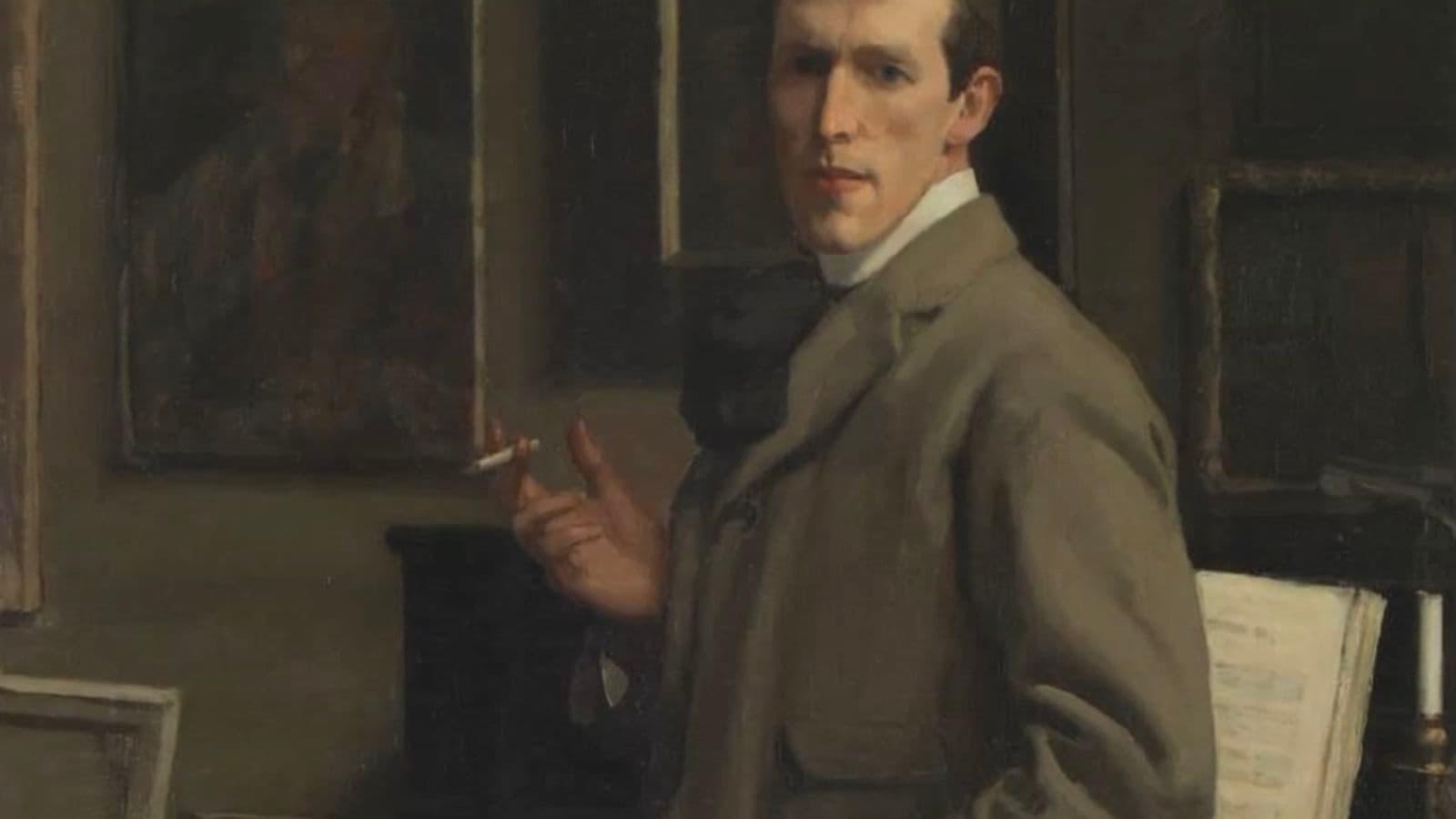 Video still of painting shown during presentation