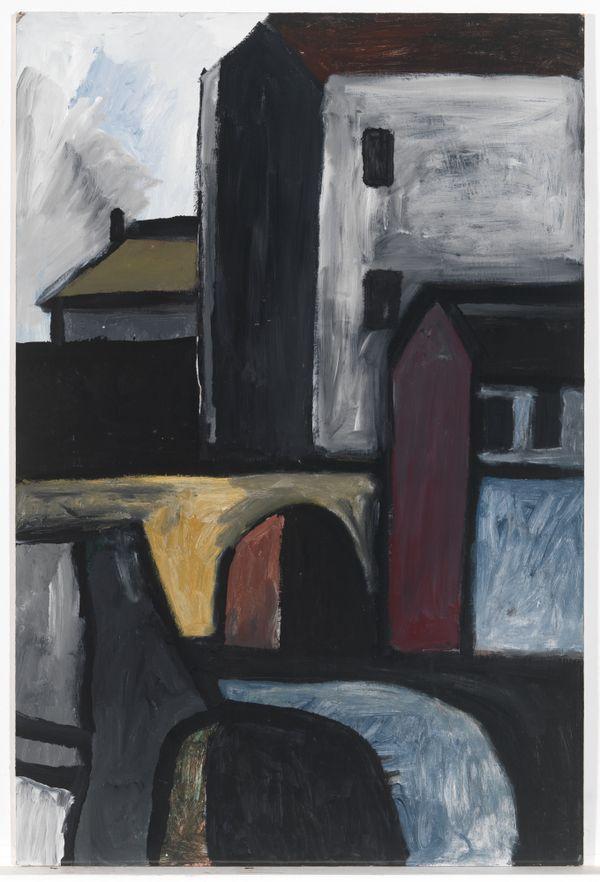 Abstract painting depicting blocks of houses