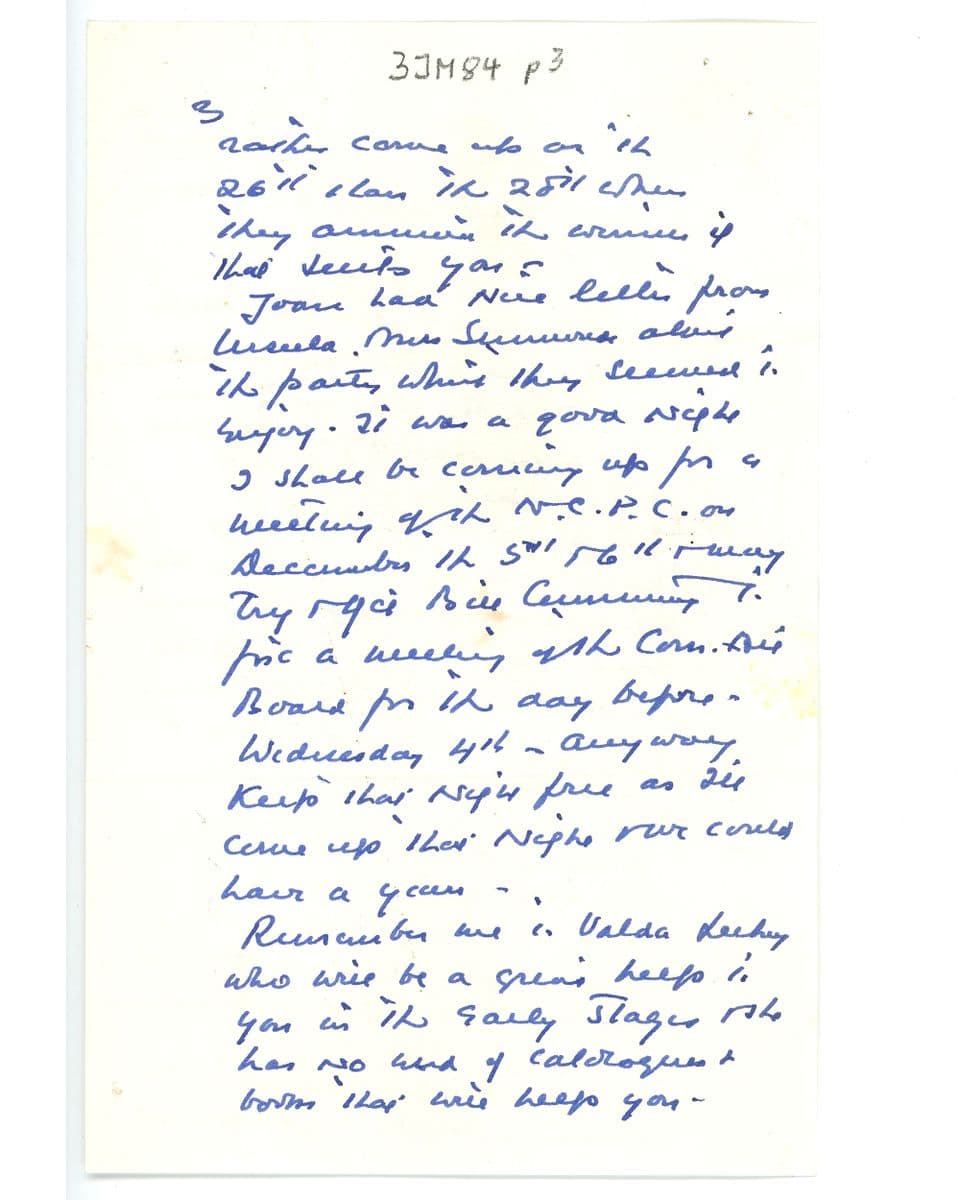Image of a handwritten letter in blue pen