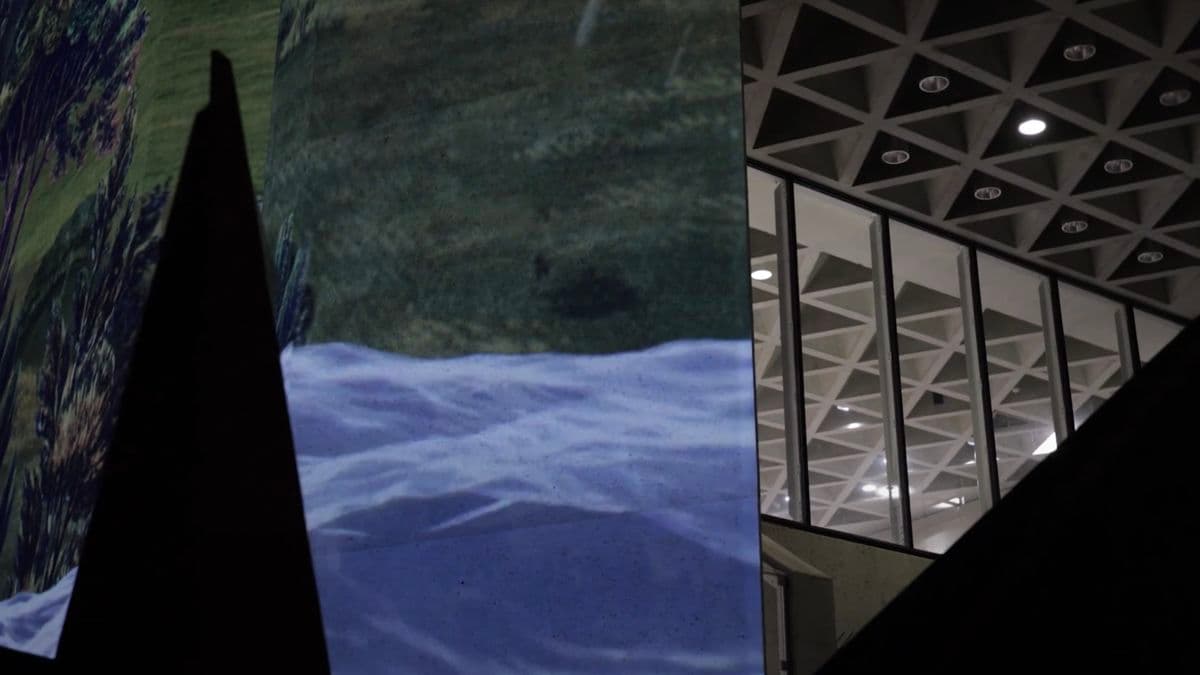 Video still of light projection onto National Gallery building