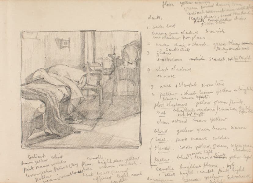 A sketch of a room in candlelight