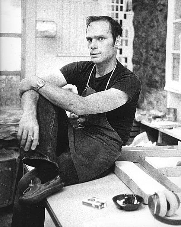 Black and White image of Michael Heizer in his studio