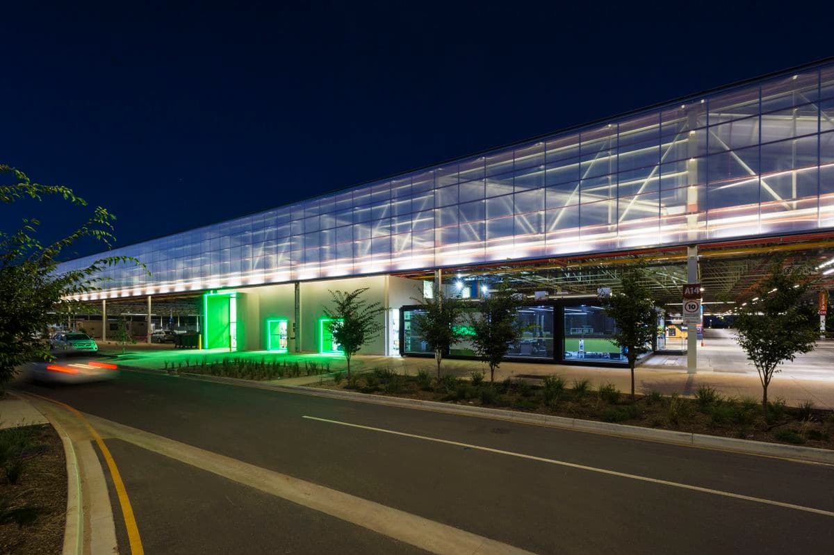 Photograph of illuminated building at night