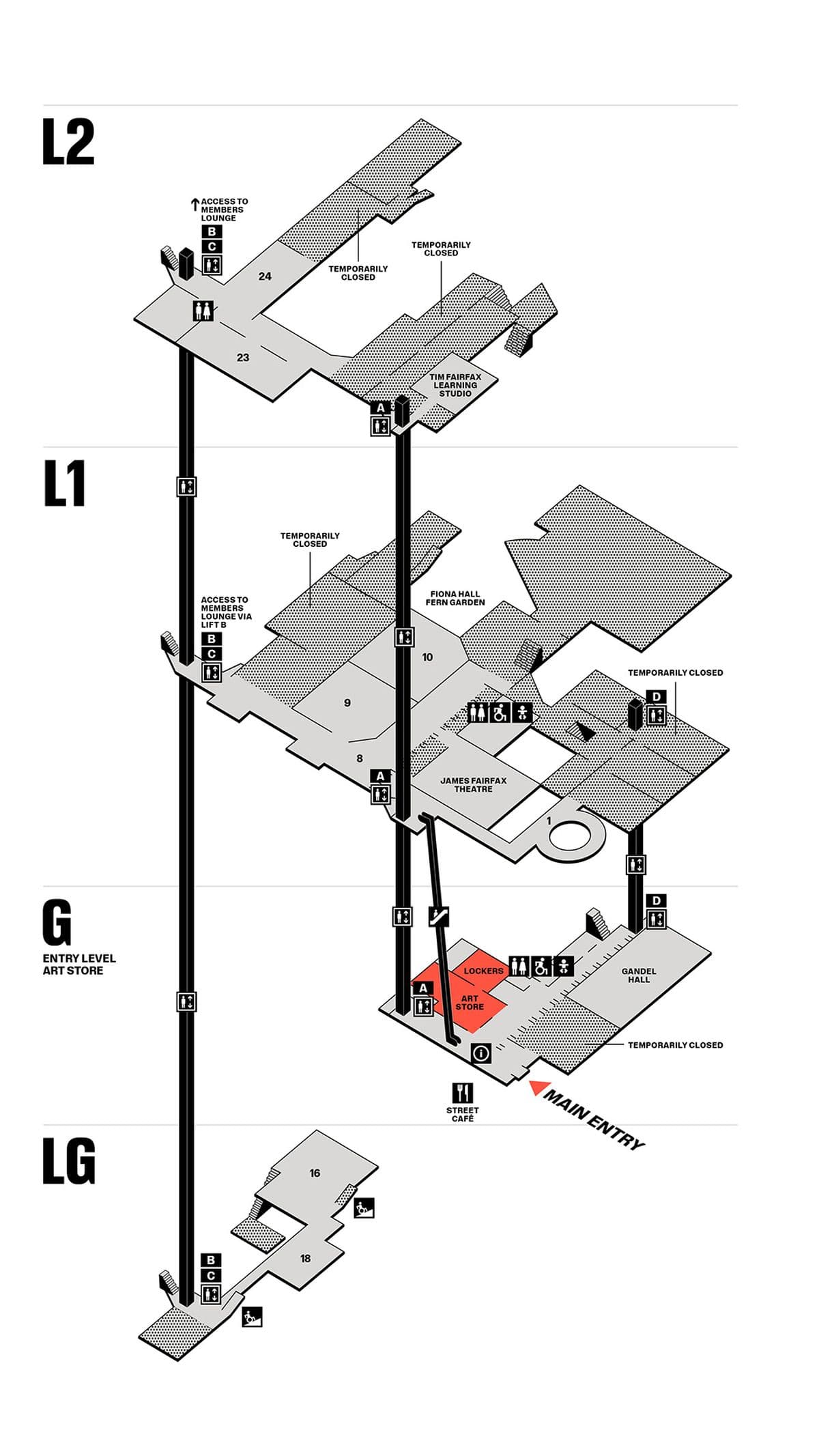 Black and white map of Gallery