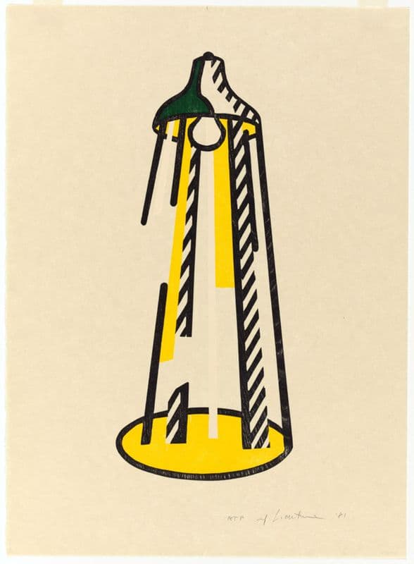 A green lamp shining with yellow light