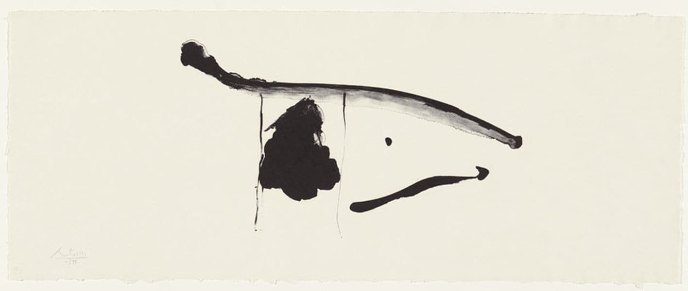 Abstract print in black ink on white paper