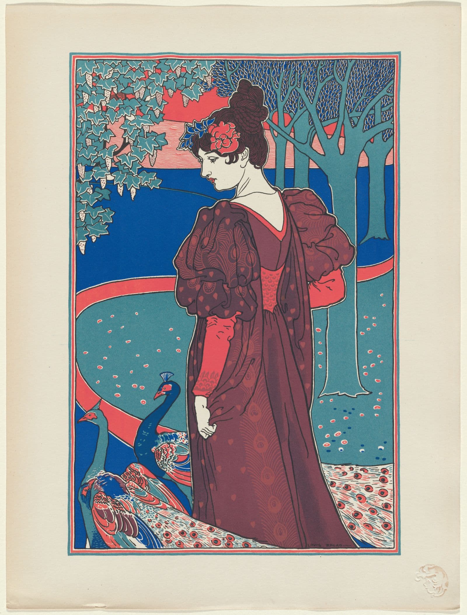 Print of Woman with peacocks