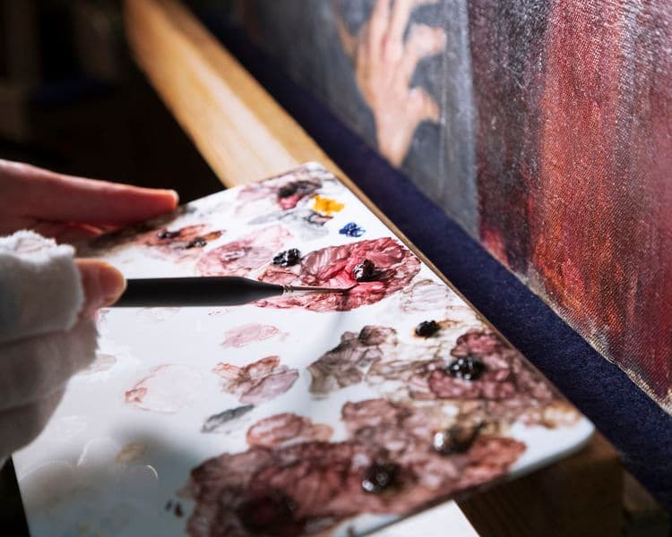 Close up photograph of painting palette.