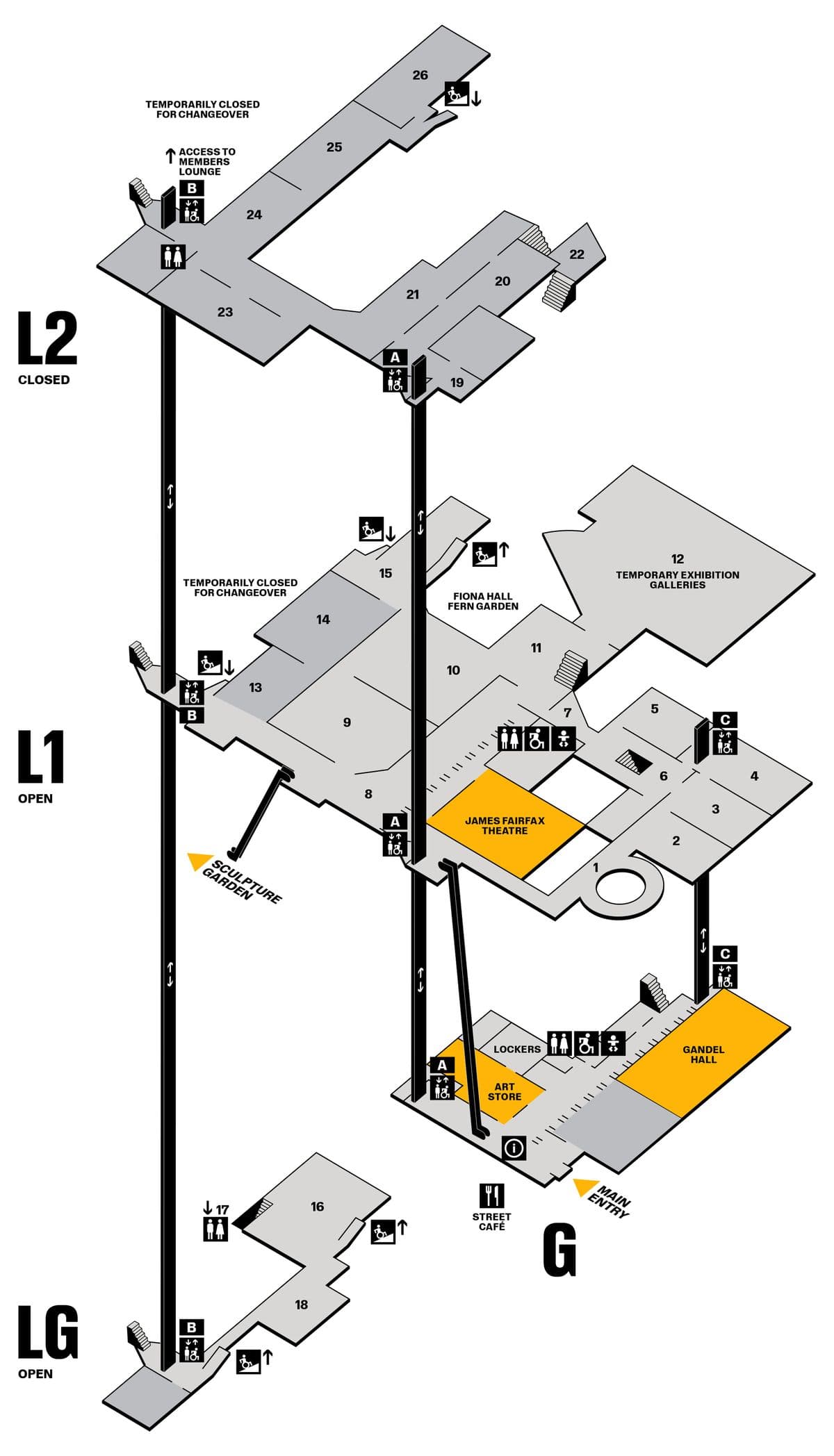 an image of a multi-level map of the four floors of the National Gallery building
