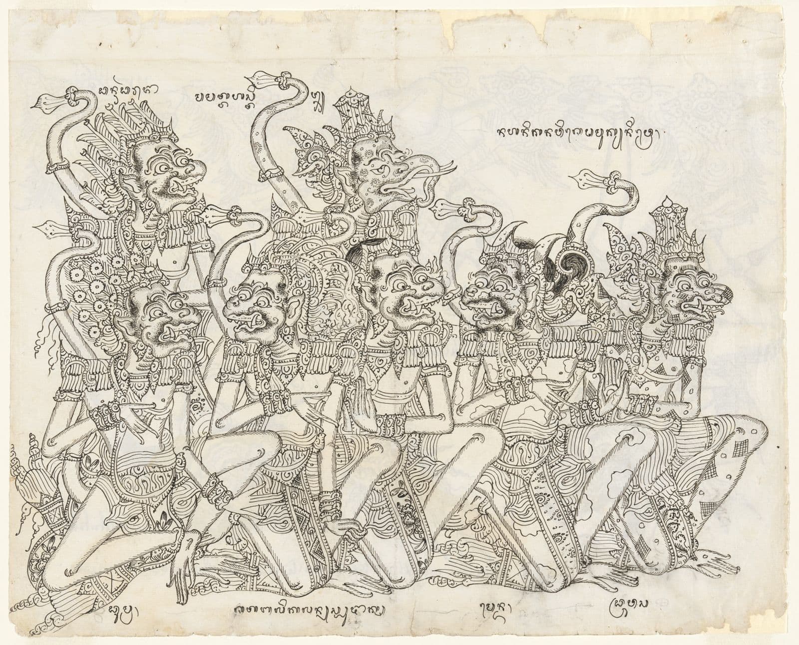 Traditional image of seven mythical creatures from the Ramayana