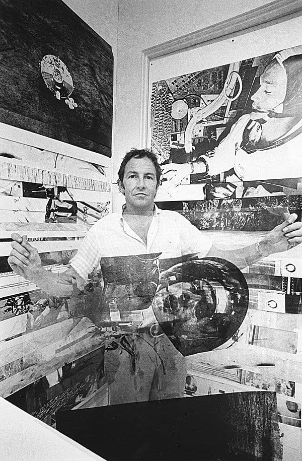Black and white portrait photo of Robert Rauschenberg