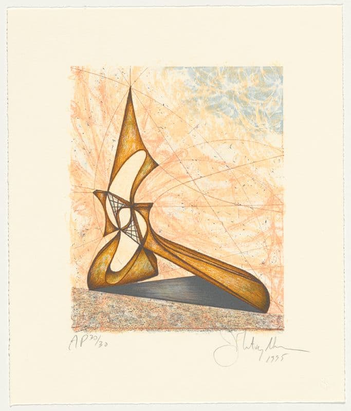 Colour print of design sketch for Upward turn, a bronze abstract sculpture
