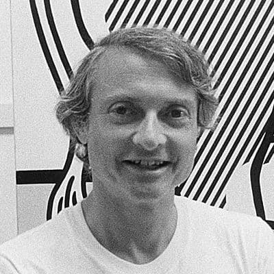 Black and white photograph of Roy Lichtenstein