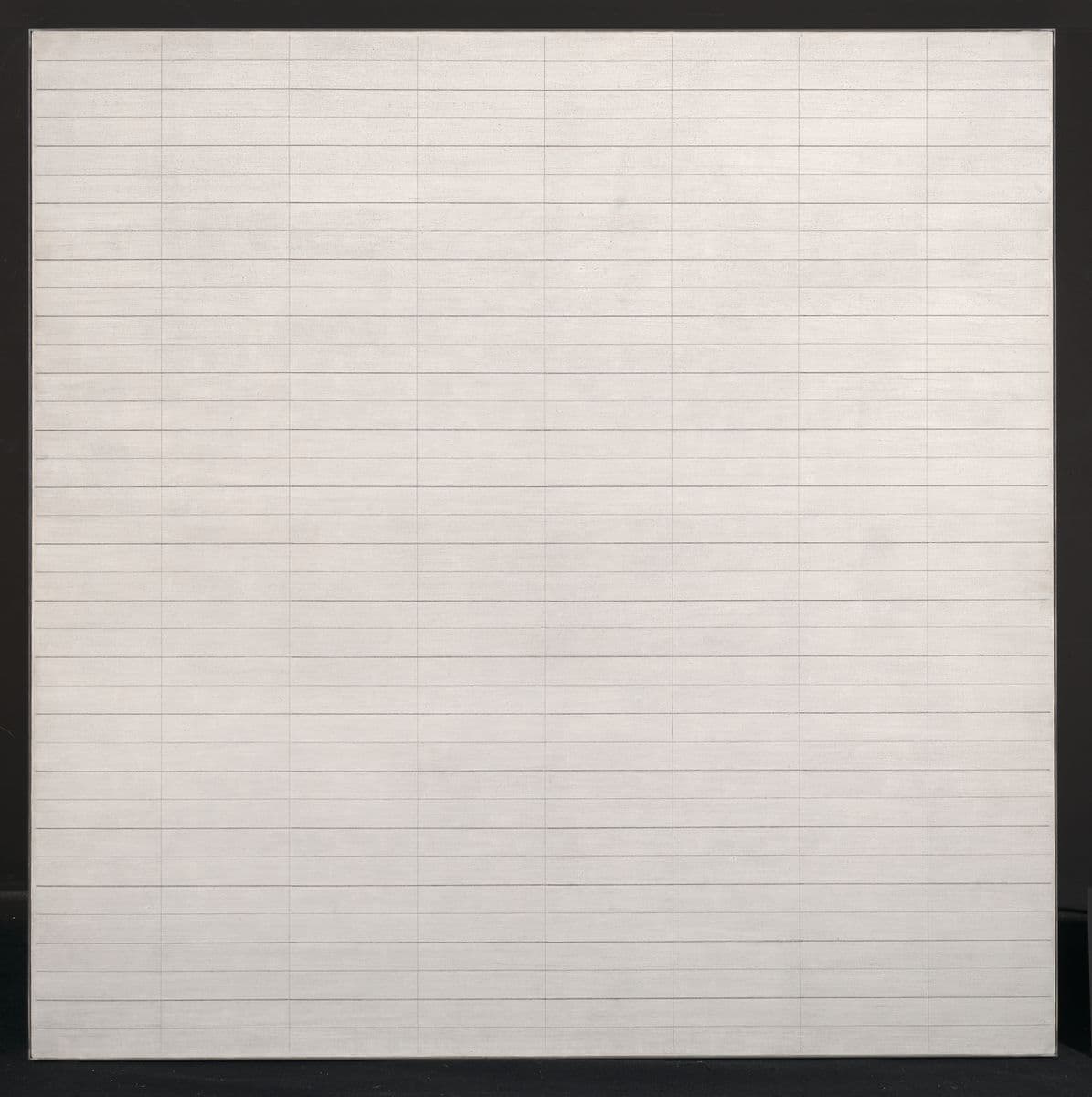 A grid of graphite on white canvas.